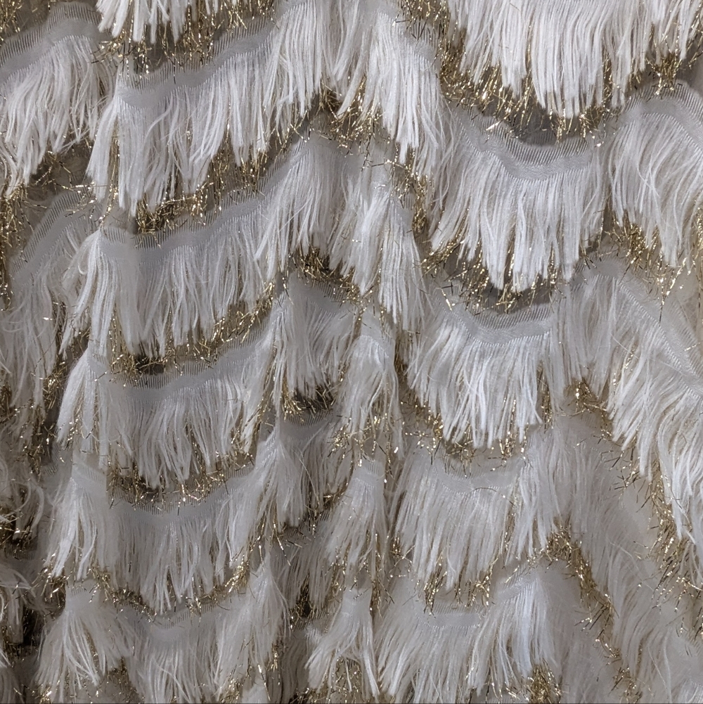 NWT Dolce & Gabbana White Gold Eyelash Dress New Fringe Metallic Lurex